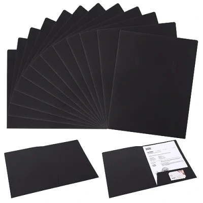 Imagen de Carpeta de Papel con 2 Bolsillos Kraft para Archivador, 12PCS Archivos Documentos A4 Presentación Ranuras Tarjetas Oficina Contratos o Informes (Negro)