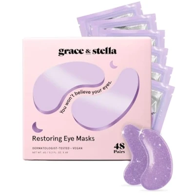 Imagen de Grace &amp; Stella Parches Ojos, Ojeras y Bolsas Hidrogel para Ojos con Retinol Ácido Hialurónico 48 Pares, color Morado, Vegano, No Testado en Animales