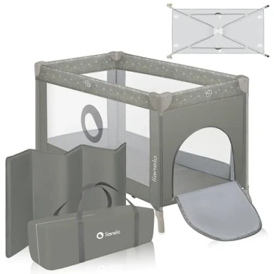 Imagen de lionelo Stefi Cuna Bebe Parque Infantil Apertura Lateral colchoneta protección contra el Plegado LockGuard Lados de Tela Malla Bolso Transporte (Gris)