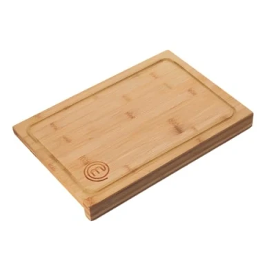 Imagen de MasterChef tabla de cortar madera, cocina bambú, para carne, jamón, pan, queso, con ranura y borde jugo, natural, sostenible, 38,5 largo x 26,5 ancho 2 alto