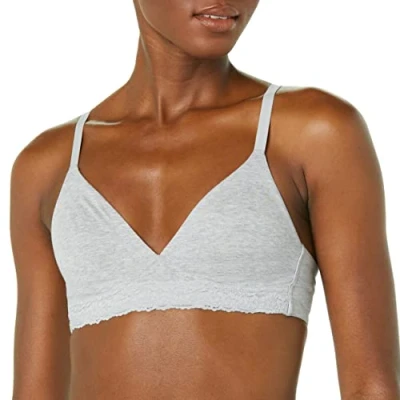 Imagen de Amazon Essentials Bralette de Algodón y en caje, sin Forro Mujer, Gris Jaspeado Claro, 44