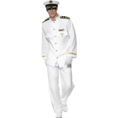 Imagen de Smiffys Disfraz de capitán Deluxe, blanco, con chaqueta, pantalones, gorra y guantes
