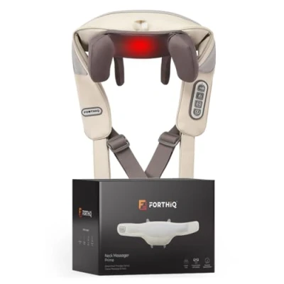 Imagen de FORTHiQ masajeador de cuello tipo mano para aliviar el dolor tejido profundo, calor ajustable y velocidad masaje, espalda con controles personalizables