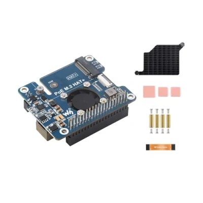 Imagen de La placa de expansión POE M.2 HAT+ combina Power Over Ethernet HAT y adaptador PCIe a para Raspberry Pi 5, compatible con IEEE 802.3af/at Network Standard NVME tamaño 2230/2242