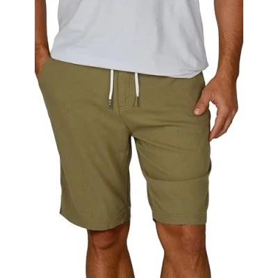 Imagen de riverso RIVOliver Pantalones cortos de lino para hombre, corte regular, largo hasta la rodilla, monocolor, blanco, azul, azul marino, beige, negro, verde, S, M, L, XL, XXL, 3XL, 4XL, 5XL, Ivy Olive,