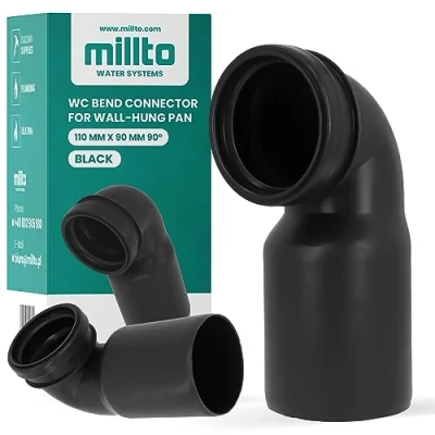 Imagen de Millto™ Codo de conexión para inodoro colgante pared, 110 x 90 cm, conector desagüe 90º Geberit, pieza inodoro, sistemas alcantarillado