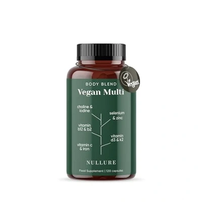 Imagen de Nullure Multivitaminas vegano All in One 4 meses formulado para dietas veganas Con vitamina B12 vegana + D3 K2 vegan Hierro Yodo Zinc Selenio y Colina