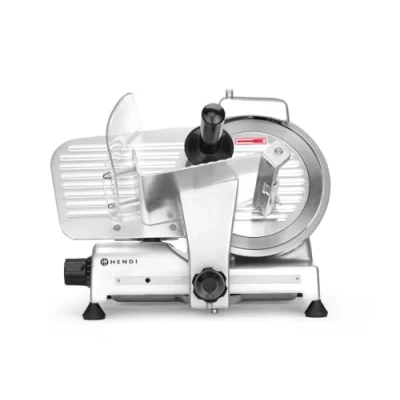 Imagen de HENDI Cortadora eléctrica de carne, cortafiambres multiusos, Profi Line 220, Ø cuchilla: 220mm, espesor corte (0 12mm), 220 240V, 280W, 506x435x(H)347mm, plateado, aluminio, acero inoxidable