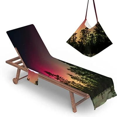 Imagen de Highdi Funda para Silla de Playa Toalla Tumbona Microfibra Salón con Bolsillos Tumbona, Piscina, Tomar El Sol, Jardín (75x210cm,Aurora)