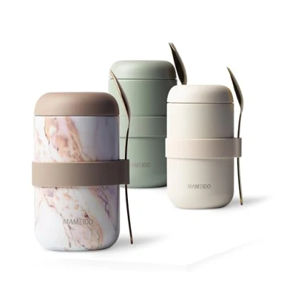 Imagen de MAMEIDO Termo para comida 500ml Taza Aislada de Acero Inoxidable Alimentos sin BPA muesli, bebés, helado y sopa (Pearl Marble, 0,5l)
