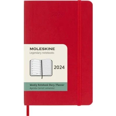 Imagen de Moleskine Agenda Semanal con Espacio para Notas 12 Meses 2024, Formato Pocket 9x14, Tapa Suave y Cierre Elástico, Color Rojo Escarlata