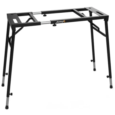 Imagen de Audibax Onyx Pro 1 Soporte Ajustable para Teclados y Mezcladores Carga Máxima de 50 kg Superficie Plana Regulable en Ancho Altura Protectores Suelo Goma
