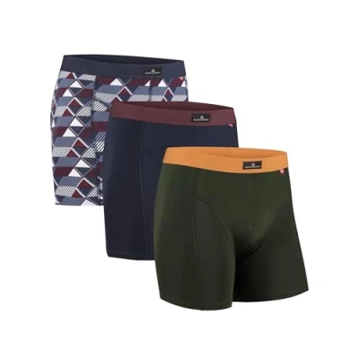 Imagen de DANISH ENDURANCE 3 Pack Calzoncillos Hombre Bóxer de Algodón Elástico, Ropa Interior Ultrasuave Multicolor (1x Verde/Naranja, 1x Azul Marino/Burdeos, Retro) M