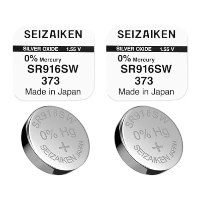 Imagen de SEIZAIKEN 373 SR916SW Pilas de botón (2 unidades, 1,55 V, óxido plata, 0% mercurio, 100% fabricadas en Japón)