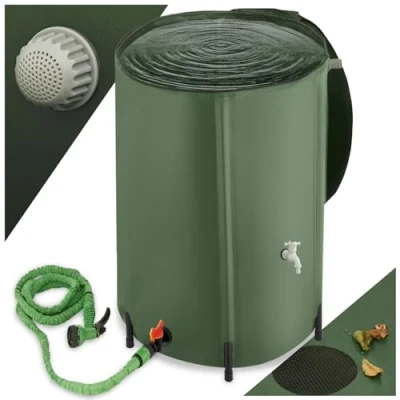 Imagen de tectake® Deposito Agua Lluvia Plegable, Bidón con Grifo, Bolsa Resistente Intemperie, Accesorios Camping, Garrafa Agua, Supervivencia, Fácil Montaje, Recolección 380 litros