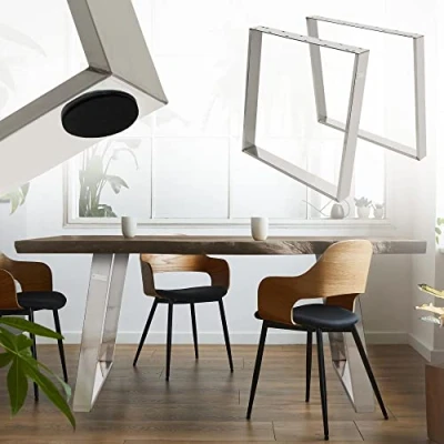 Imagen de ML Design 2X Patas de Mesa Inclinadas 80 Grados 75 x 72 cm Soporte Plateado Acero Inoxidable Bastidor para Base Tablero Sostén Esctritorio Pie Armazón Velador Marco Diseño Industrial