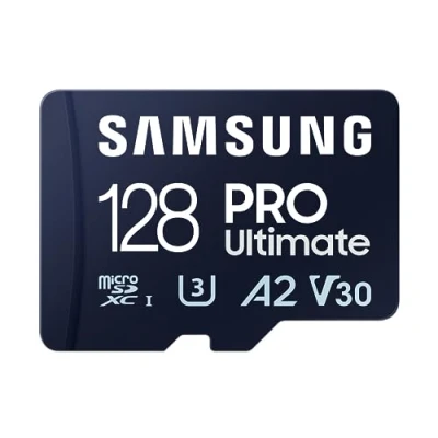 Imagen de Tarjeta Micro SDXC Samsung PRO Ultimate UHS I , 128GB, Hasta 200 MB/s, U3, V30, Azul
