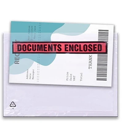 Imagen de Sobres con texto en inglés impreso «Documents enclosed» Triplast, tamaño A6, 158 x 110 mm (paquete de 200).