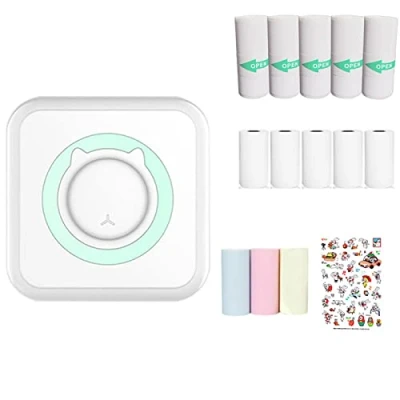 Imagen de WANGCL Mini Impresora de bolsillo portátil, fotos sin tinta con 13 rollos pape, para IOS/Android Smartphone (azul)