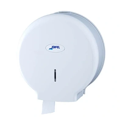 Imagen de Jofel Portarrollos de Papel Higiénico Industrial Mediano, Dispensador en Rollos 300m, 220mm Diámetro, Mandril 45mm, Ideal Baños Públicos, Carcasa ABS, Valor AE57000 Blanco