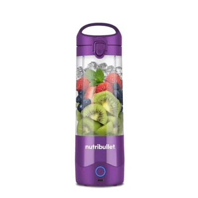 Imagen de nutribullet Batidora portátil en color morado, potente hoja extractora, taza de 475 ml, tapa para llevar, cable carga USB C y guía del usuario (idioma español no garantizado), ofrece más 15