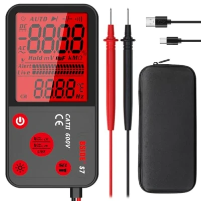 Imagen de BSIDE Multímetro Digital Recargable Gran Pantalla Tester Automatico de Bolsillo Ultra Delgado NCV Probador Voltaje Continuidad Resistencia Frecuencia Nostagia di ADMS7 con Funda