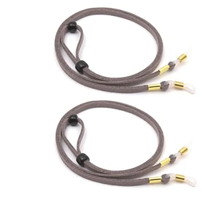 Imagen de GERNEO® Kuba correa para gafas retro con aspecto de gamuza cordón cuero sintético sol y lectura soportes dorados (2x gris)
