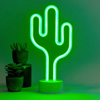 Imagen de Legami lámpara LED de efecto neón, It&#039;s a Sign, H 23 cm, Tema Cactus, doble alimentación, cable USB (incluido) o pilas (no incluidas), mesa, luz multicolor