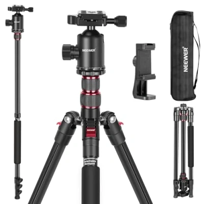 Imagen de NEEWER 77&quot;/197cm Trípode Monopod de Cámara para DSLR, Teléfono, con Cabeza Bola Panorámica 360, Columna Central 2 Ejes, Arca Tipo QR Placa, Aluminio Ligero Viaje, Máx Carga 15,4kg