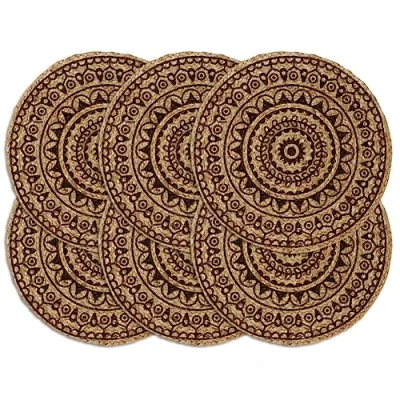 Imagen de vidaXL 6X Manteles Individuales Redondos de Yute Mantelería Ropa Casa Cocina Suaves al Tacto Cómodos Piezas Únicas Prácticas Marrón Oscuro 38cm