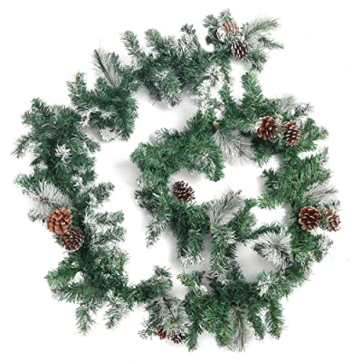 Imagen de BELLE VOUS Guirnalda Verde de Navidad Puntas con Nieve y Conos Pino 2,7 m Largo Abeto Suave Adornos Navideños para el Hogar, Escaleras, Repisa, Chimenea, Boda, Entrada