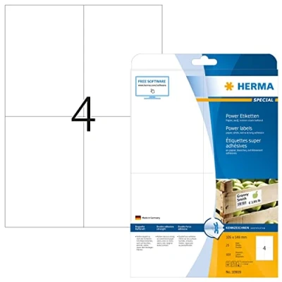 Imagen de Herma 10909 Etiquetas adhesivas 105 x 148 mm, 25 hojas de 4 unidades por hoja, total 100 unidades, blanco
