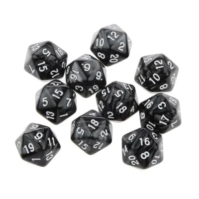Imagen de Dzxin DND Juego de dados D20, 10 poliédricos D20 20 mm acrílicos caras para juegos mesa RPG MTG (negro)