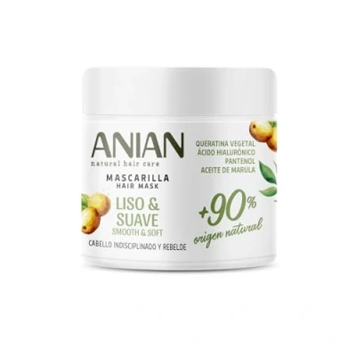 Imagen de ANIAN Mascarilla Liso y Suave, 350 ml, para Cabello Indisciplinado Rebelde, Sella las Fibras Quebradas, Nutre e Hidrata en Profundidad, con Aceite de Marula, Queratina Vegetal Ácido Hialurónico