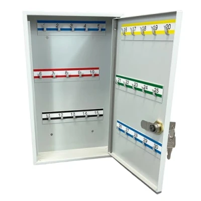 Imagen de LEOMAR Armario para Llaves, Caja con 30 Ganchos, de Chapa Acero, Tiras Ganchos Fijas, Montaje en Pared, Cerradura, Material Montaje, 6 x 20 32 cm