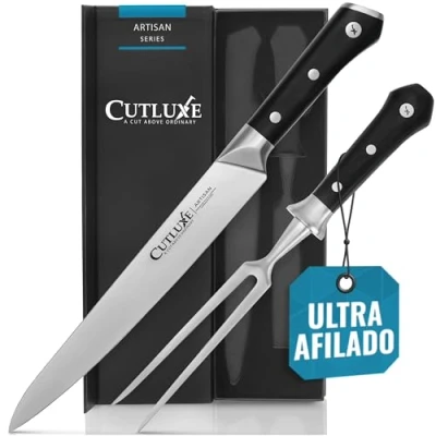 Imagen de Cutluxe Set de Cuchillos para Trinchar (2 piezas) Tenedor Trinchador y Cuchillo Carne, Barbacoa, Asado Pavo Acero Alemán Mango Ergonómico Serie Artesanal