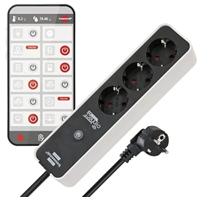 Imagen de Brennenstuhl Connect Regleta Inteligente Ecolor con 3 Tomas programable (Regleta WiFi, Control por App o Voz, aplicación Gratuita, Compatible Alexa y Google Assistant) Blanco/Negro