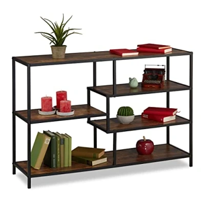 Imagen de Relaxdays Estantería Estilo Industrial, 5 Baldas, Efecto Madera, Sideboard Vintage, 79x115x33 cm, Marrón Oscuro/Negro, Coco