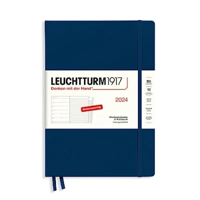 Imagen de LEUCHTTURM1917 367753 Composition Agenda semanal y cuaderno de notas (B5) 2024, con adicional para direcciones aniversarios, azul marino, alemán, 12 meses