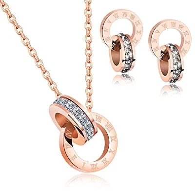 Imagen de Crystalline Azuria Mujer 18ct Chapado en Oro Rosa Blanco Cristales Redondo Juego de joyas Collar con Colgante 45 cm Pendientes para y Niña