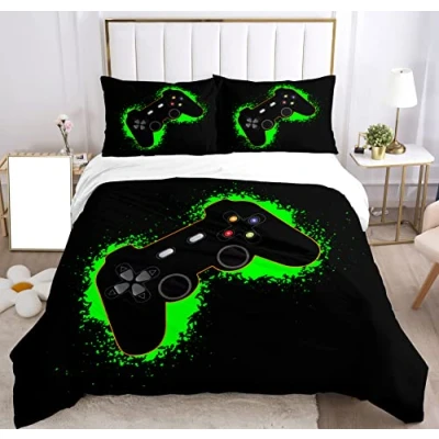 Imagen de juego de ropa cama para niños, con efecto 3D, funda nórdica y almohada 50 x 75 cm, color verde, 135 200 cm