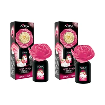 Imagen de AURA. Pack 2 Ambientadores Flor Perfumada 40ml Aroma Fresa y nata. Más de 4 semanas duración. (2x40ml)