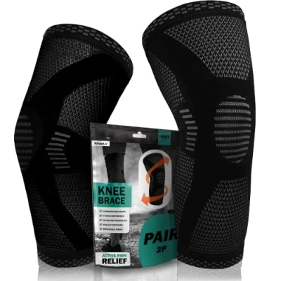 Imagen de POWERLIX rodillera para mujeres y hombres (1 par), de compresión artritis, dolor articular, lesión ligamentos, desgarro menisco, tendinitis, correr, Negro, XL