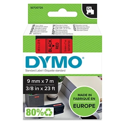 Imagen de DYMO D1 etiquetas auténticas, impresión negra sobre fondo rojo, 9 mm נ7 m, autoadhesivas para etiquetadoras LabelManager