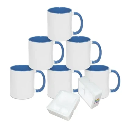 Imagen de MR.R Tazas de café cerámica para lavavajillas con taza color azul interior y asa beber leche, té, cola, agua, 11 onzas, juego 6