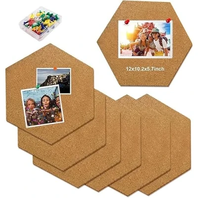 Imagen de KBNIAN 8 pcs Corcho Hexagonal para Pared Autoadhesivo Tablero de Multifuncional Pizarra Con 50 Chinchetas DIY Decoración Mostrar Mensaje Foto en Oficina/Hogar