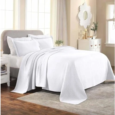 Imagen de Superior Tejido de Cesta Colcha con Fundas Almohada, Algodón, Blanco, Matrimonio Doble