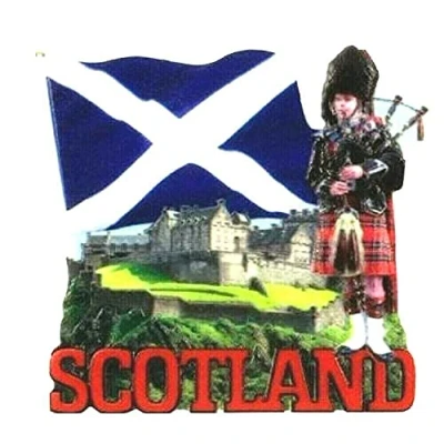 Imagen de Elgate Imán para nevera con bandera escocesa de Saltire Escocia, Highland Piper, Castillo Edimburgo
