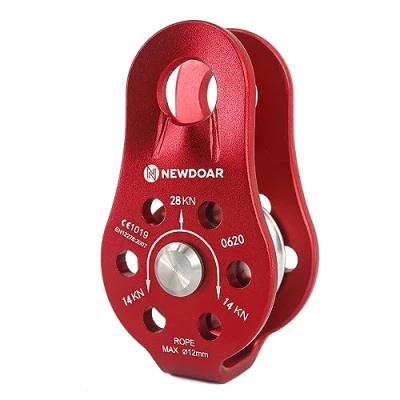 Imagen de NewDoar CE Certificado 28KN/6298lb Micro Polea Carro Lateral Fijo para Escalada, elevación de Rescate, Enganche Rojo 1 Pieza