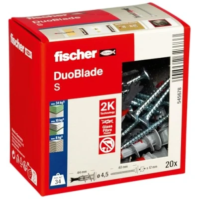 Imagen de fischer DuoBlade con Tornillos Tacos para Pladur Autoperforantes Colgar Cuadros Sin Taladrar Soporte de TV, Relojes Aplicación Facil Destornillador Punta PZ 2 (20 Uds.)